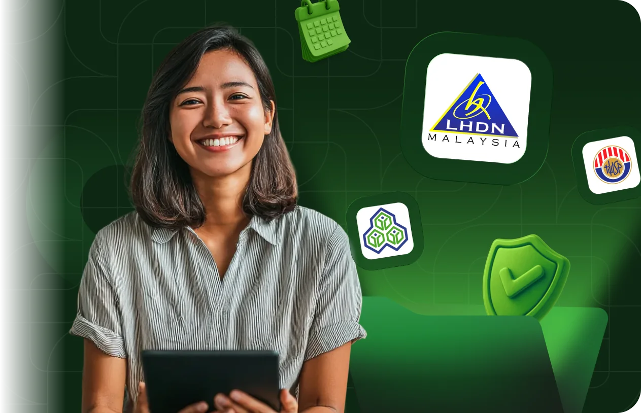 Smiling PayrollPanda partner with LHDN, PERKESO and EPF compliance badges
